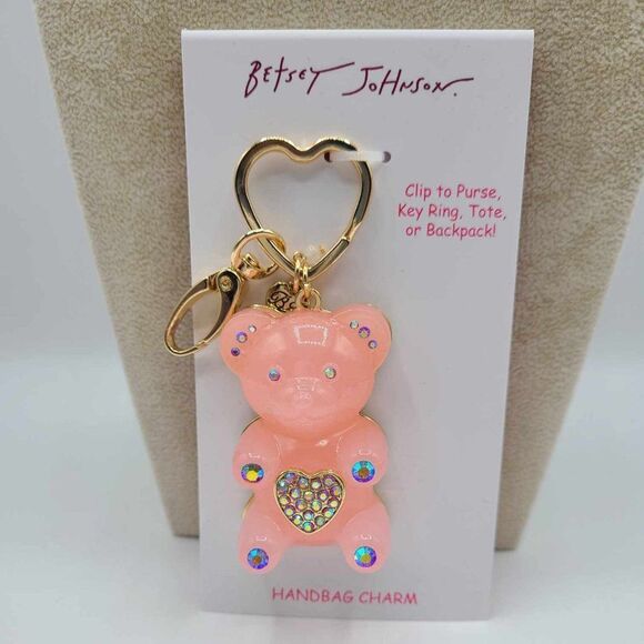 Betsey Johnson Pink Bear Key Ring Handbag Charm NWT!  NEW! - Picture 4 of 8